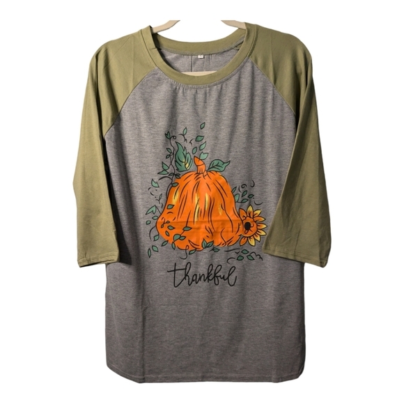 Unbranded Large Thankful Baseball Style Tee 3/4 Sleeve NWOT - Picture 2 of 4